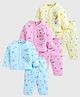KUCHIPOO Cotton Blend Knit Pack Of 3 Full Sleeves Baby Animals Printed Shirt & Joggers Set - Yellow Pink & Blue