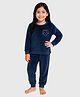 KUCHIPOO Velvet Knit Hello Kitty Featuring Full Sleeves Character Printed Winter Sweatshirt With Joggers Set  - Navy Blue