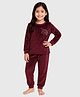 KUCHIPOO Velvet Knit Full Sleeves Unicorn Printed Winter Sweatshirt With Joggers Set - Red