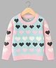 KUCHIPOO Fleece Knit Full Sleeves Hearts Printed Light Winter Sweatshirt - Pink & Teal Blue