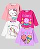 KUCHIPOO Cotton Blend Knit Pack Of 4 Floral & Cat Printed Track Pants - White Lilac Light & Dark Pink