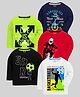 KUCHIPOO Cotton Blend Knit Pack Of 5 Full Sleeves Vehicles & Typography Printed Tees - Red Green Black White & Navy Blue