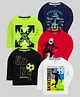 KUCHIPOO Cotton Blend Knit Pack Of 5 Full Sleeves Vehicles & Typography Printed Tees - Red Green Black White & Navy Blue