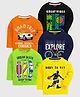 KUCHIPOO Cotton Blend Knit Pack Of 5 Full Sleeves Vehicles Beach Theme & Typography Printed Tees - Yellow Green Black Orange & Navy Blue