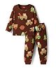 Babyhug Cotton Knit Full Sleeves Co-ords Night Suit With Vehicle Print - Brown