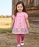 Babyhug Cotton Knit Half Sleeves Frock With Floral Print & Legging - Pink