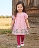 Babyhug Cotton Knit Half Sleeves Frock With Floral Print & Legging - Pink