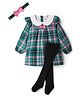 Babyhug Cotton Knit Full Sleeves Checks Frock With Leggings With Headband - Green