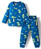 Babyhug Cotton Knit Full Sleeves Co-ords Night Suit With Dino Print - Light Blue
