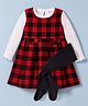 Babyhug Cotton Knit Full Sleeves Checks Printed Frock With Inner Tee & Leggings - Maroon & White