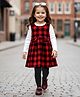 Babyhug Cotton Knit Full Sleeves Checks Printed Frock With Inner Tee & Leggings - Maroon & White