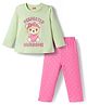 Babyhug Cotton Knit Full Sleeves Night Suit With Animal Print - Pink & Green