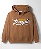 Kookie Kids Terry Knit Full Sleeves Hooded Sweatshirt with Text Graphic - Brown