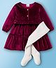 Babyhug Cotton Knit Full Sleeves Solid Frock With Legging - Maroon & White