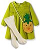Babyhug Cotton Knit Full Sleeves Frock with Stockings & Sling Bag - Green