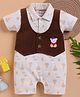 Wonderchild Half Sleeves Sailboat Printed Teddy Bear Patch Detailed Mock Style Waistcoat Designed Romper - Skin & Brown