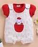 Wonderchild Half Puffed Sleeves Top With Sheep Printed & Patch Detailed Dungaree - Red & Skin