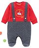 Wonderchild Full Sleeves Lion Printed Mock Style Dungaree Designed Romper - Red