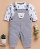 Wonderchild Bear Applique Detailed Dungaree With Full Sleeves Tee - White & Grey