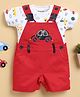 Wonderchild Car Embroidered Dungaree With Half Sleeves Tee - White & Red