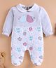 Wonderchild Full Sleeves Bear Silhouette Embroidered Cats Printed Sleepsuit - Grey & White