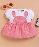 Wonderchild Half Sleeves Bunny Applique Detailed Gingham Checked Knee Length Pinafore Dress - White & Red