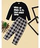 RAINE AND JAINE Cotton Knit Full Sleeves Typography Printed Nightsuit Set - Black & White