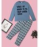 RAINE AND JAINE Cotton Knit Full Sleeves Typography Printed Nightsuit Set - Blue & White