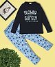 RAINE AND JAINE Cotton Knit Full Sleeves Slowly But Surely Text Printed Nightsuit Set - Blue & Black