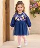 Babyhug Cotton Knit Full Sleeves Frock With Floral Print & Leggings - Navy Blue