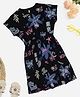 Pantaloons Junior Cotton Knit  Half Sleeves Floral & Hearts  Printed Dress - Black