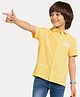 Pantaloons Junior Cotton Woven Half Sleeves Court Sport Alliance Text Printed Shirt - Banana Cream