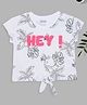 Pantaloons Junior Cotton Knit Half Sleeves Hey Text Sequins Embellished & Floral Printed Top  - White