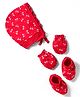 Doodle Poodle 100% Cotton Interlock Knit Cap with Knot Mittens & Booties with Bow Print Red - Diameter 17 cm