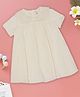 Pantaloons Junior Cotton Woven Half Sleeves Floral Embroidered Pleated Solid Dress - Cream