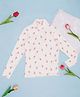 Pantaloons Junior Cotton Spandex Knit Full Sleeves Floral Printed Winter Turtle Neck Sweatshirt - Off White