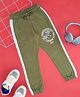Pantaloons Junior Cotton Knit T Rex Printed Track Pants - Olive Green