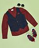 Pantaloons Junior Cotton Woven Full Sleeves Abstract Printed Shirt With Waistcoat - Red
