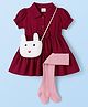 BabyhugÂ Cotton Woven Half Sleeves Checks Shirt Dress With Leggings & Belt - Maroon