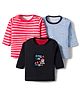 Kidi Wav Pack Of 3 Full Sleeves Striped & Bear Printed Tee - Multi Colour