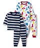 Kidi Wav Full Sleeves Striped & Dinosaur Printed Tee & Pajama Set - Multi Colour