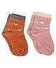 Kid-O-World Cotton Knit Pack Of 2 Bear Text Designed Socks - Orange & Peach