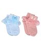 Kid-O-World Cotton Knit Pack Of 2 Bow Applique & Frill Detailed Socks - Blue & Peach