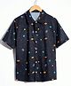 tior Woven Half Sleeves Space Theme Printed Shirt - Navy Blue