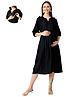 Mom for sure by Ketki Dalal Rayon Woven Three Fourth Sleeves Frill Detailed Dress With Side Zipper Nursing Access - Black