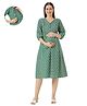 Mom for sure by Ketki Dalal Cotton Blend Woven Three Fourth Sleeves Abstract Printed Dress With Side Zipper Nursing Access - Green
