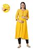 Mom for sure by Ketki Dalal Rayon Woven Three Fourth Sleeves Mirror & Thread Work Detailed Maternity Kurti With Horizontal Zipper Nursing Access - Yellow