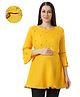 Mom for sure by Ketki Dalal Rayon Woven Three Fourth Bell Sleeves Gota Lace & Mirror Work Embellished Maternity Top With Overlap Concealed Zipper Nursing Access - Yellow