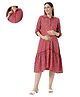 Mom for sure by Ketki Dalal Cotton Blend Woven Three Fourth Sleeves Floral Printed Maternity Shirt Style Dress With Front Open Nursing Access - Fuchsia Pink