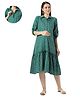 Mom for sure by Ketki Dalal Cotton Blend Woven Three Fourth Sleeves Floral Printed Maternity Shirt Style Dress With Front Open Nursing Access - Green